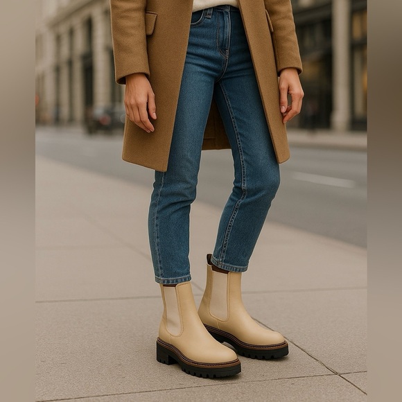 589- Sam Edelman Laguna Chelsea Boots Sesame Color Genuine Leather Size 9.5 M - Picture 1 of 13